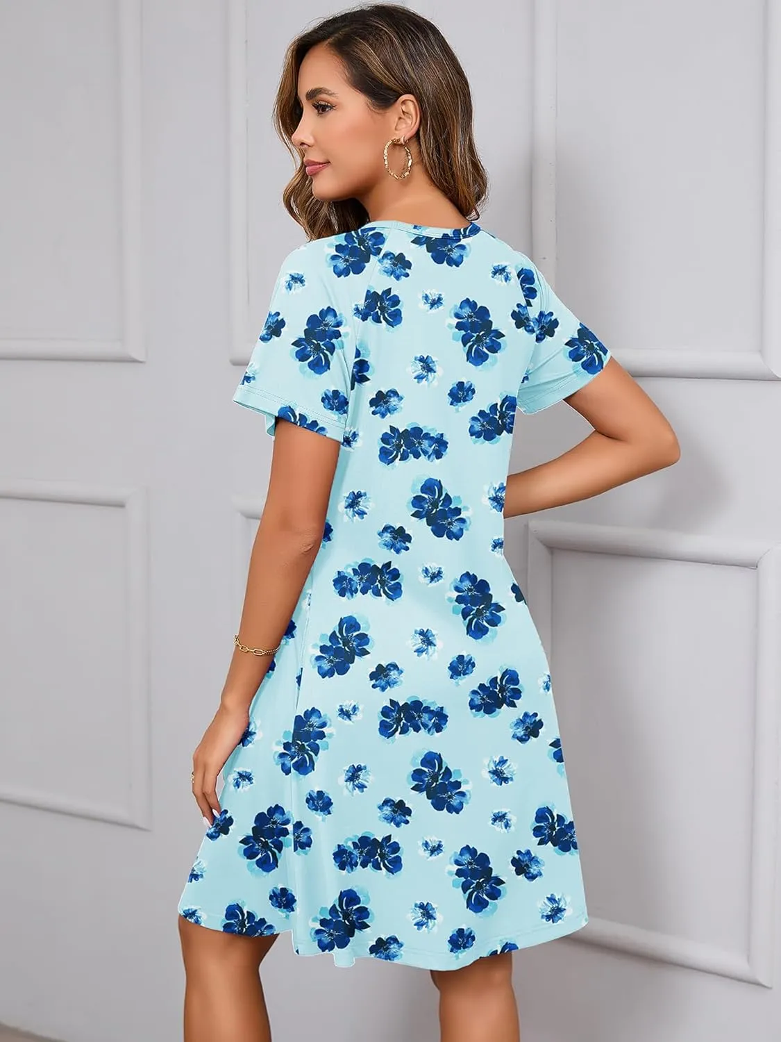 Heymoments Women's Summer Short Sleeve Crew Neck Midi Dresses Casual T-Shirt Sundress with Pockets