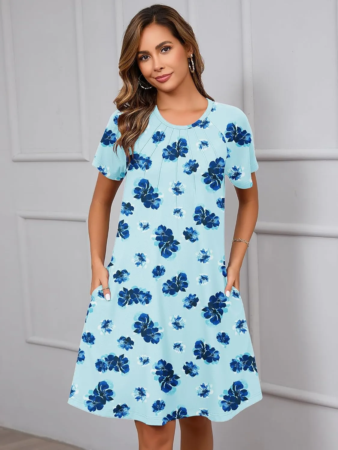 Heymoments Women's Summer Short Sleeve Crew Neck Midi Dresses Casual T-Shirt Sundress with Pockets