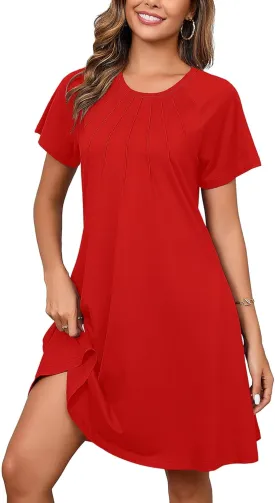 Heymoments Women's Summer Short Sleeve Crew Neck Midi Dresses Casual T-Shirt Sundress with Pockets