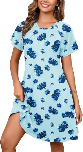 Heymoments Women's Summer Short Sleeve Crew Neck Midi Dresses Casual T-Shirt Sundress with Pockets