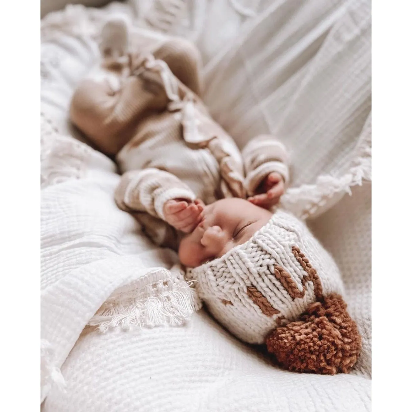 hi. Pecan Hand Knit Beanie Hat