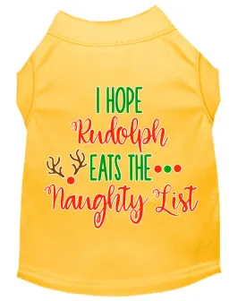 Hope Rudolph Eats Naughty List Screen Print Dog Shirt Yellow Xxxl