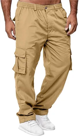 HUNGSON Mens Casual Cargo Pants - Sweatpants Joggers Athletic Trouser Cotton Loose Straight Hiking Pants for Men