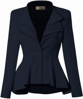 Hybrid & Company Women's Casual Work Office Dressy Double Lapel Single Button Peplum Comfortable Blazer