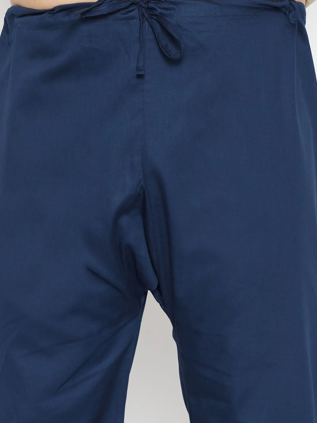 Jashvi Men's Plus Size Blue Cotton Blend Pathani Set