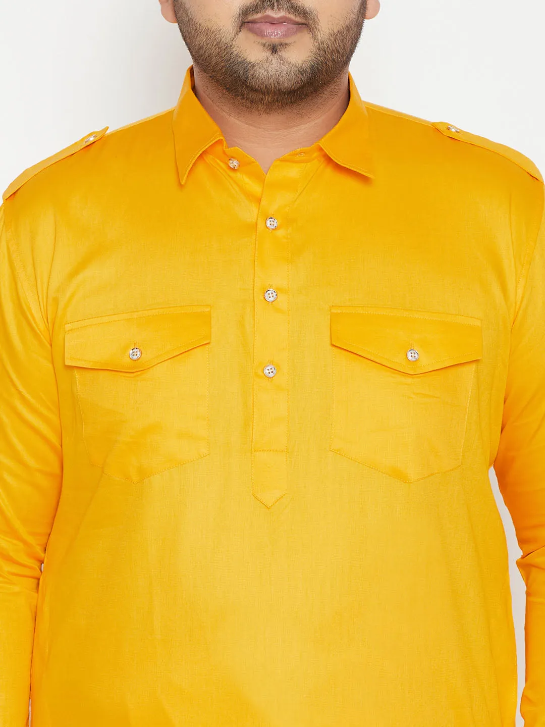 Jashvi Men's Plus Size Yellow Cotton Blend Pathani Set
