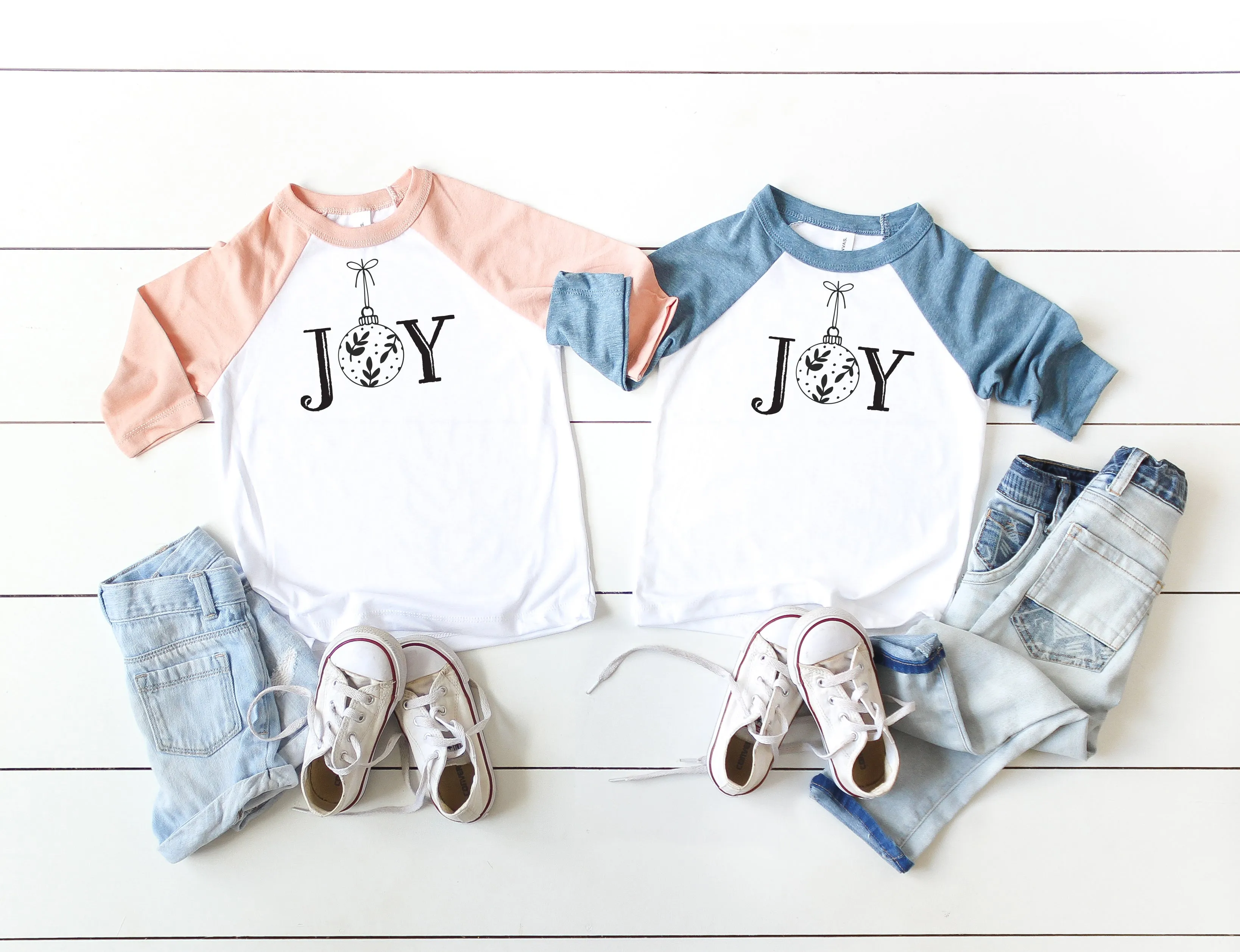 JOY Christmas Youth or Toddler Raglan Tee