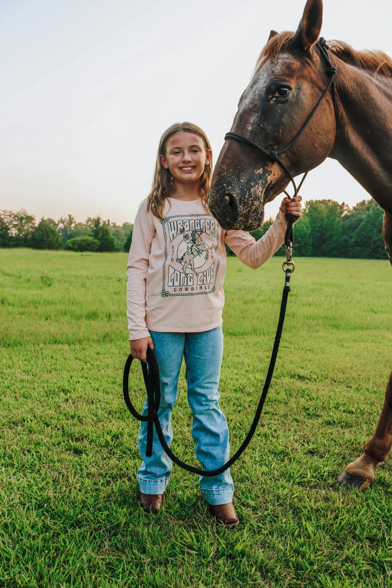 Kids Wrangler Long Live Cowgirls Pink Tee