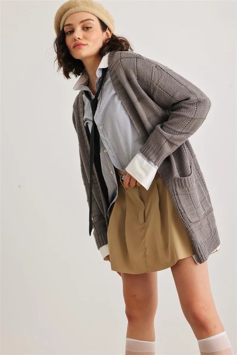 Knit Two Pocket Long Sleeve Cardigan
