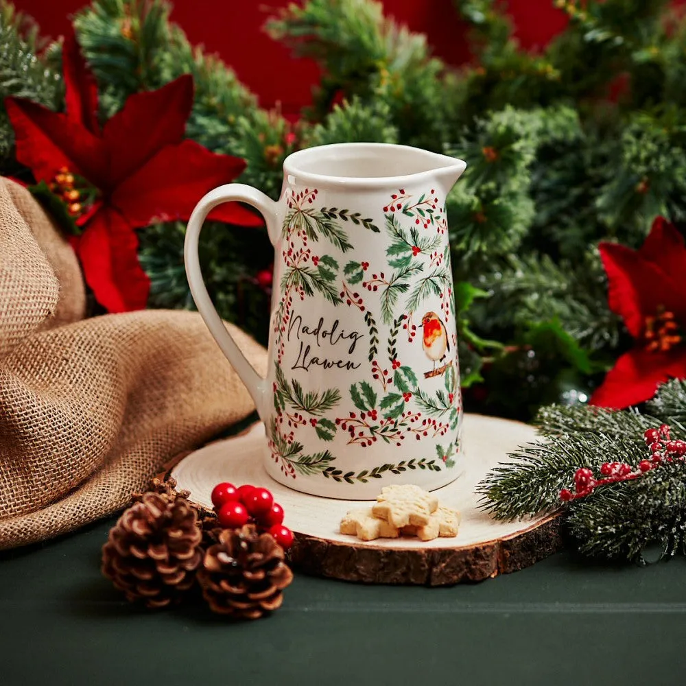 Langs Welsh Nadoolig Llawen Christmas Robin Jug