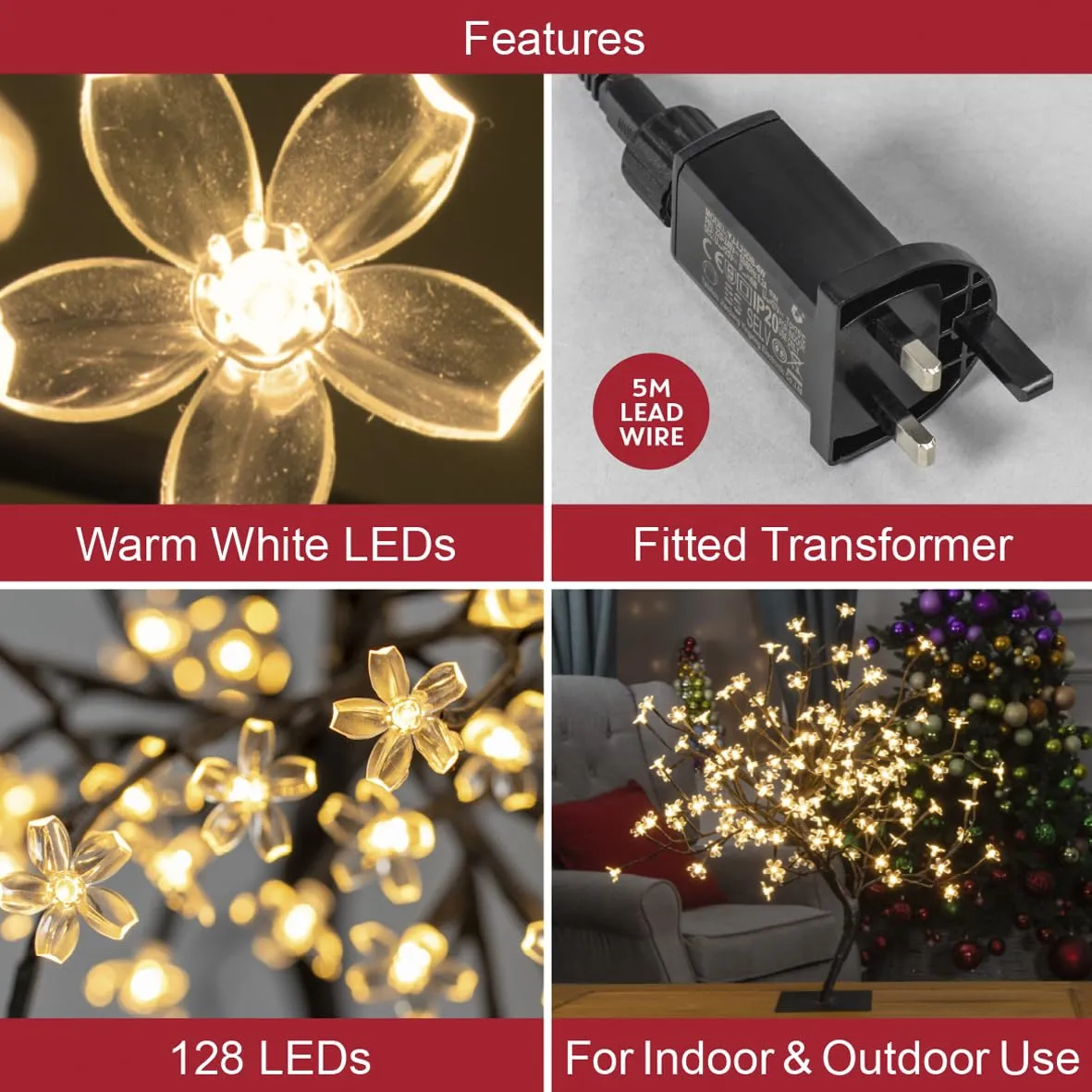 LED Blossom Tree 128 Warm White Lights - 60cm