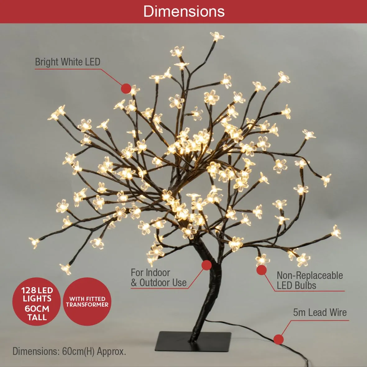 LED Blossom Tree 128 Warm White Lights - 60cm