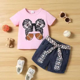 Leopard Print Top & Denim Pants Set - Toddler Girl (2Pcs)
