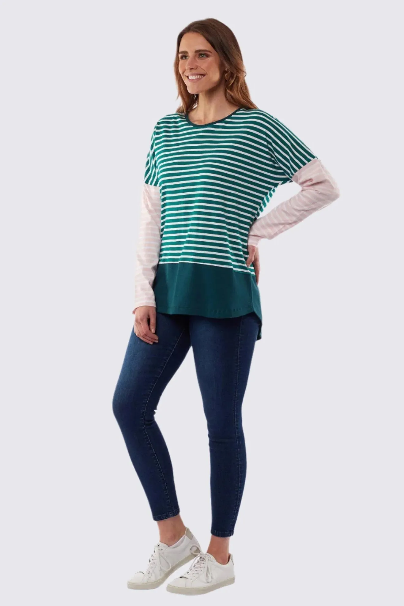 Liberty Stripe Long Sleeve Tee in Green