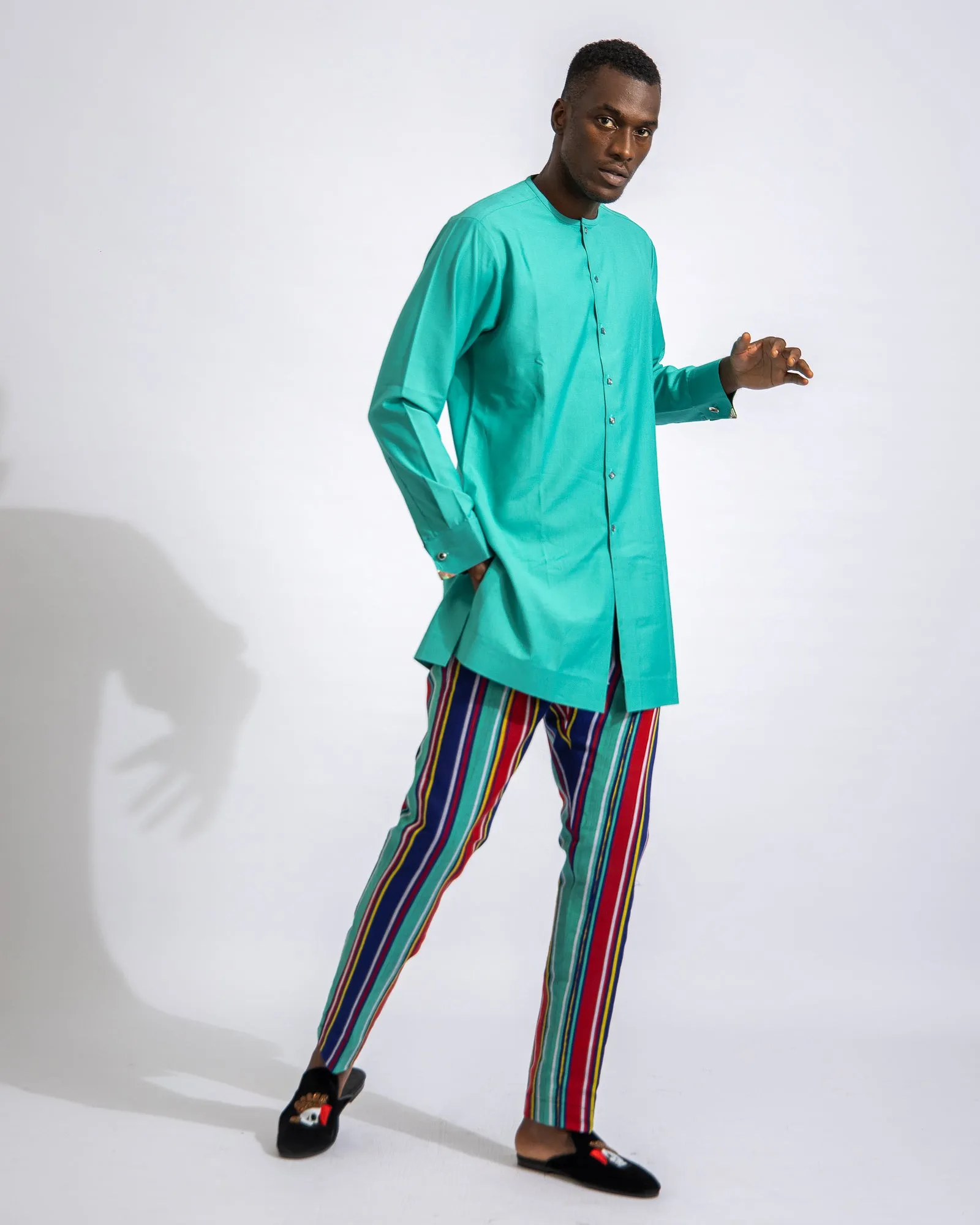 Linen Shirt and  Aso Oke Pant Set