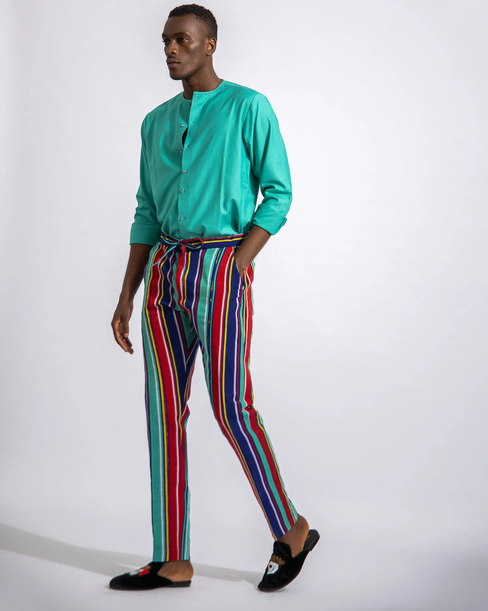 Linen Shirt and  Aso Oke Pant Set