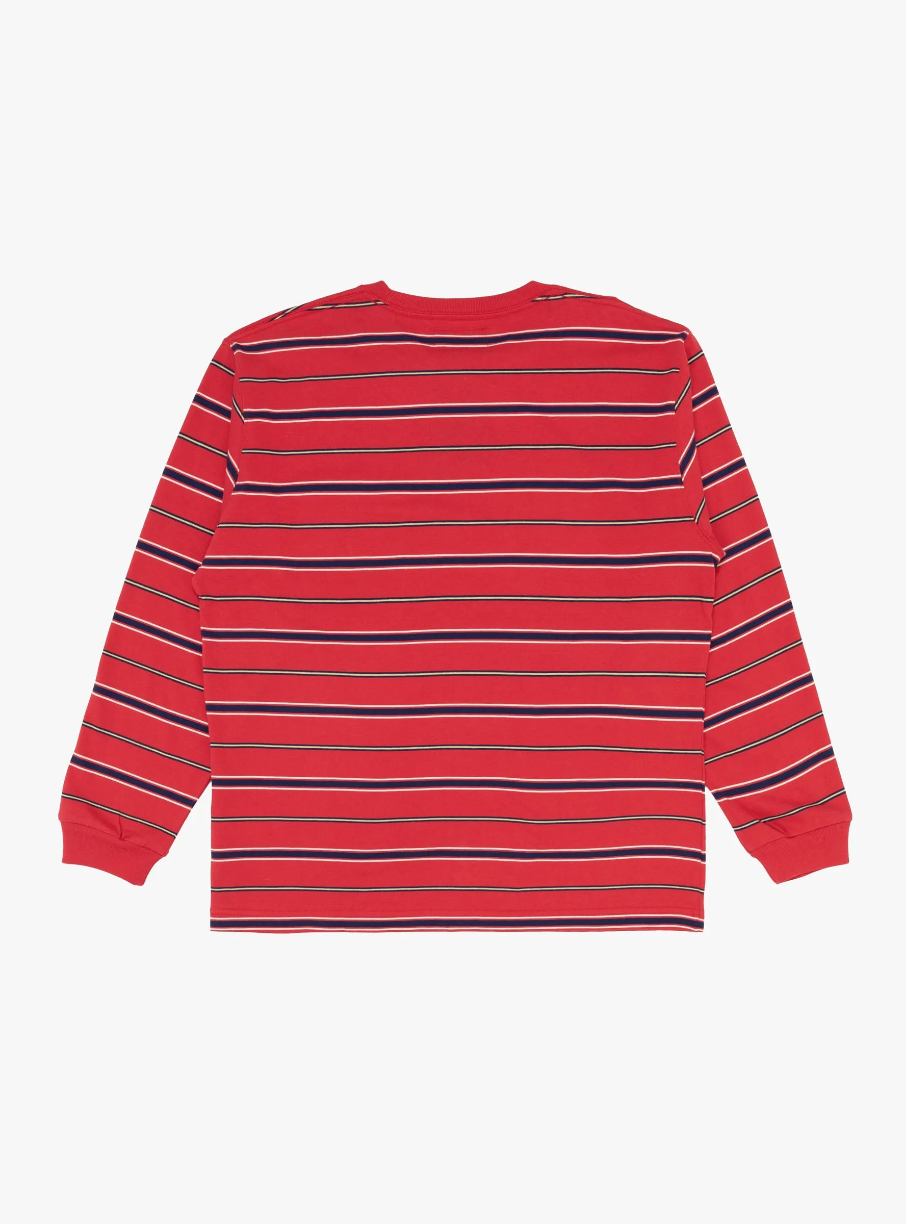 Long Sleeve Pocket Tee Multi Stripe Red