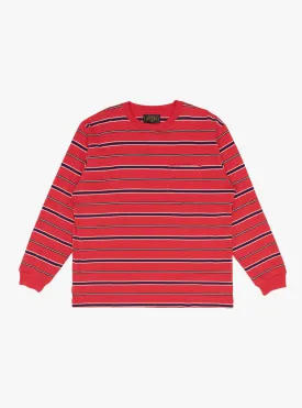 Long Sleeve Pocket Tee Multi Stripe Red