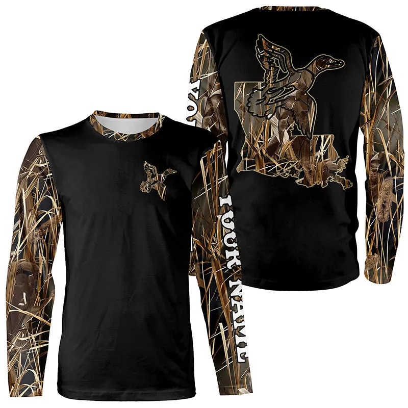 Louisiana Duck Hunting Waterfowl Camo Customize 3D Long Sleeve Shirts Personalized Hunting Gift