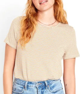 Luxe Crew-Neck T-Shirt for Women Earth Brown Stripe