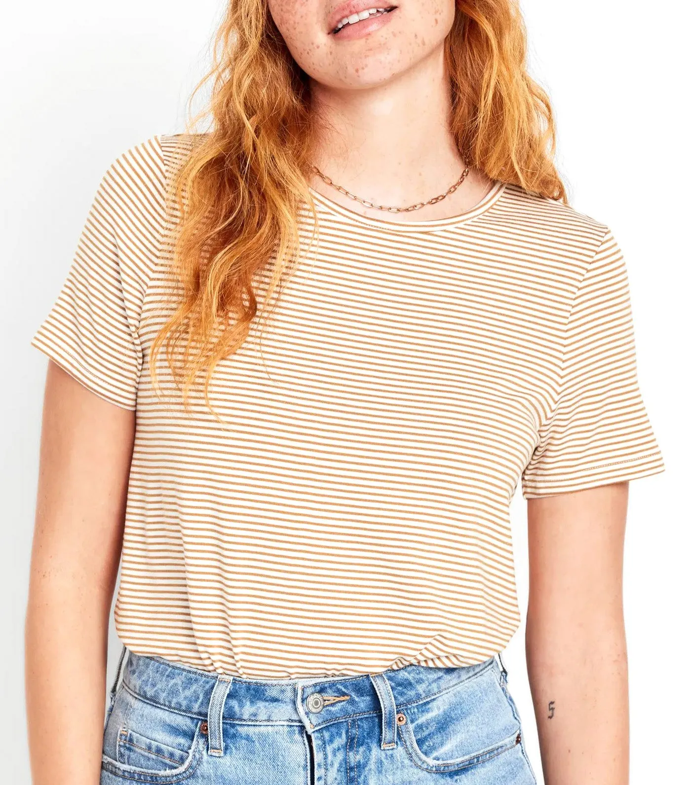 Luxe Crew-Neck T-Shirt for Women Earth Brown Stripe