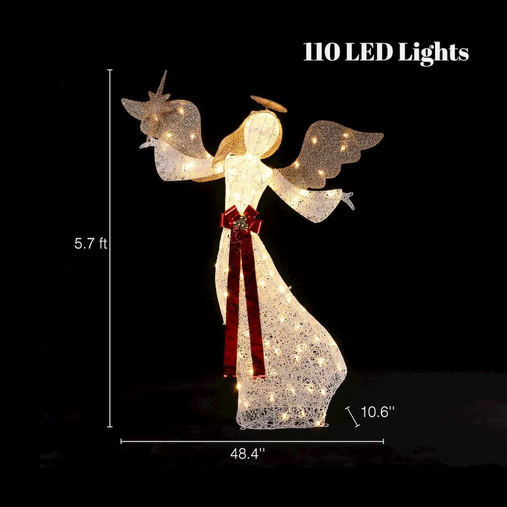 LuxenHome 5.7Ft 3D Christmas Angel with Star Holiday Decorations with Lights