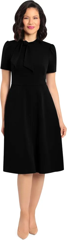 Maggy London Women's Crepe Fabric Flight Attendant Bow Neck Tie Short Sleeve A-line