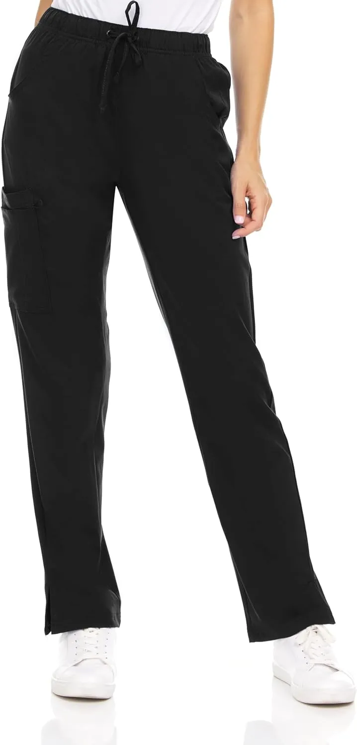 MediChic Womens Scrubs 4-Way Anti-Wrinkle Stretch Straight Leg Six Pocket Pants with Cargo Pockets