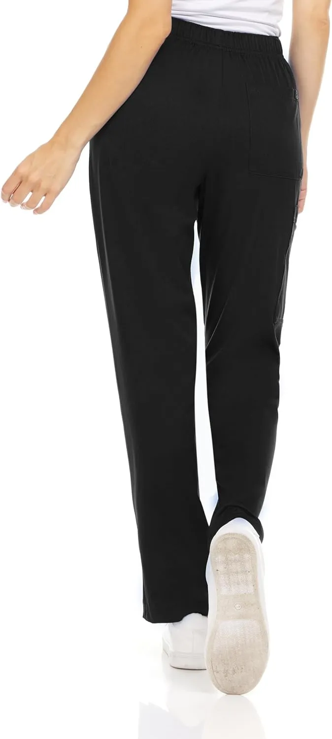 MediChic Womens Scrubs 4-Way Anti-Wrinkle Stretch Straight Leg Six Pocket Pants with Cargo Pockets