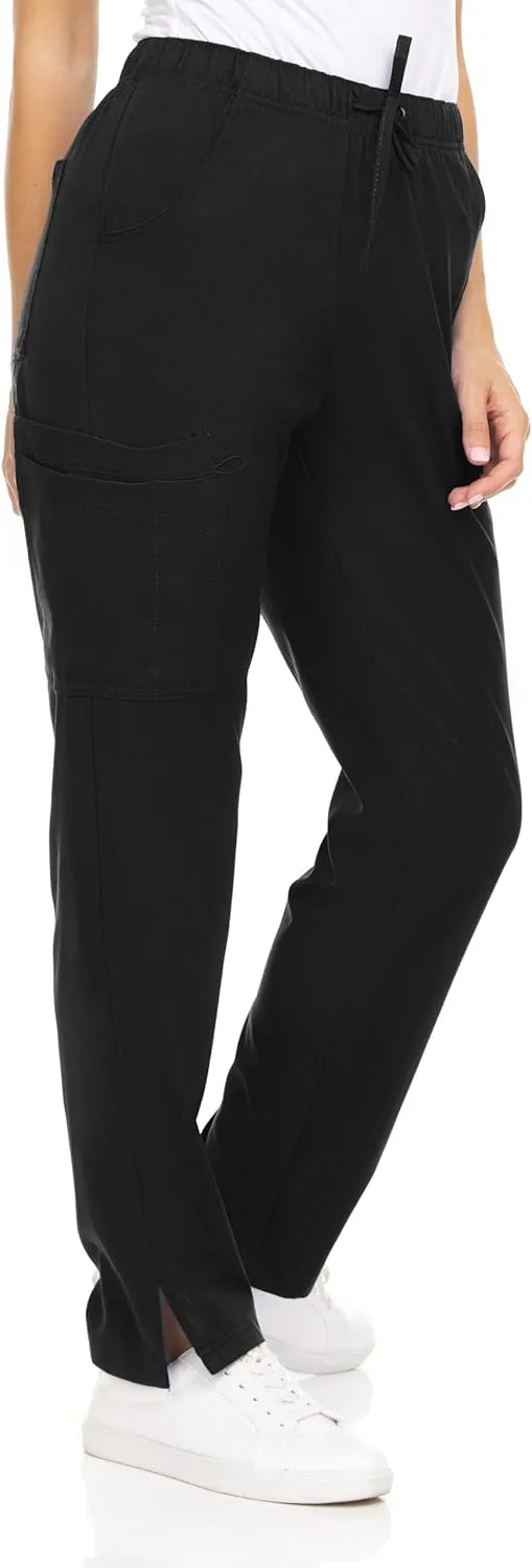 MediChic Womens Scrubs 4-Way Anti-Wrinkle Stretch Straight Leg Six Pocket Pants with Cargo Pockets