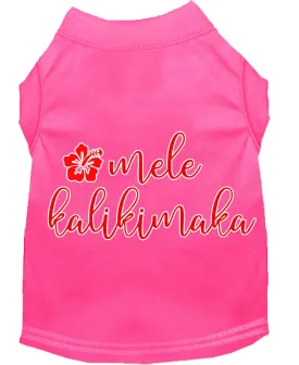 Mele Kalikimaka Screen Print Dog Shirt Bright Pink Med