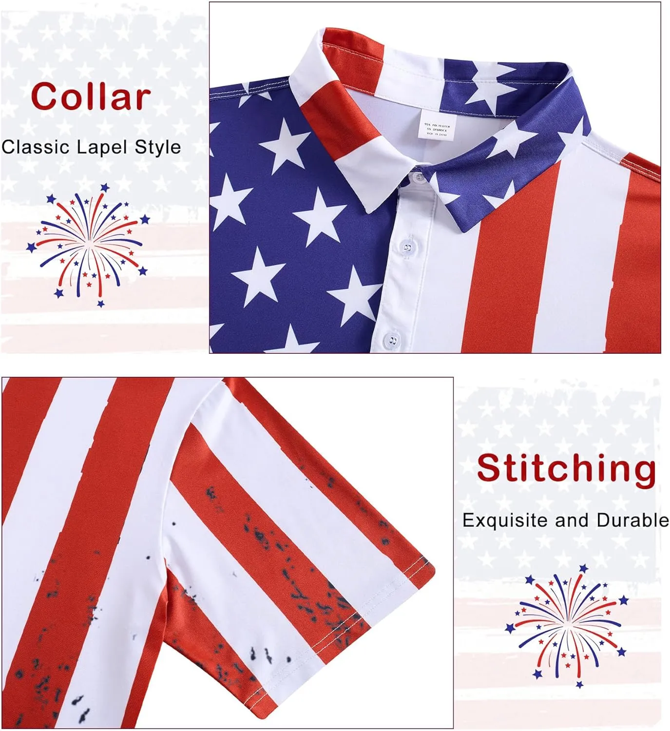 Mens American Flag Golf Shirts 4th of July Polo Shirt Dry Fit USA Patriotic Short Sleeve