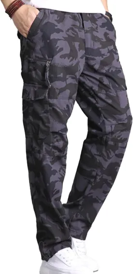 Mens Cargo Pants Elastic Waistband 7 Pockets Hiking Tactical Pants Cotton Cargo Work Pants for Men