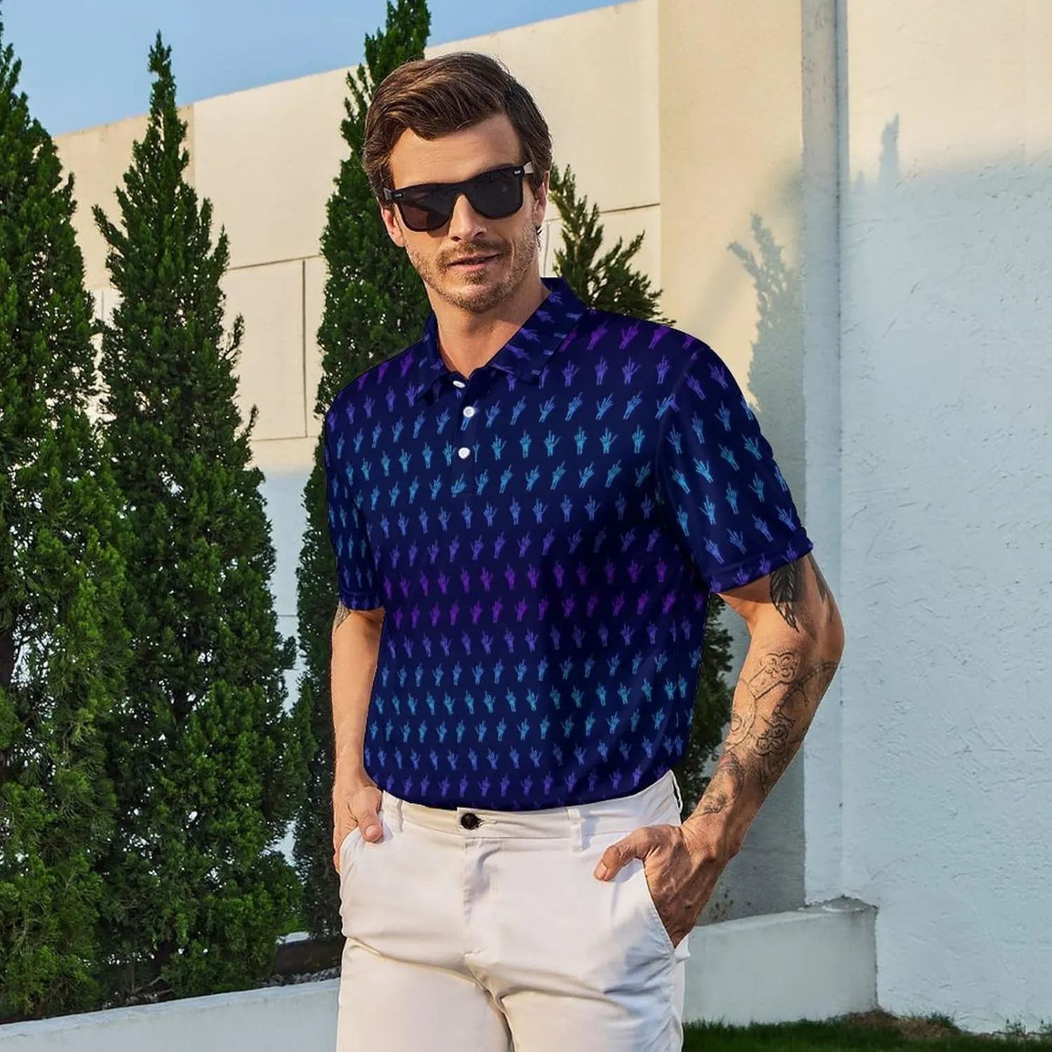 Mens Golf Polo Shirts - Hawaiian Print Golf Shirt for Men Quick-Dry Moisture Wicking Casual Breathable Polo Shirt