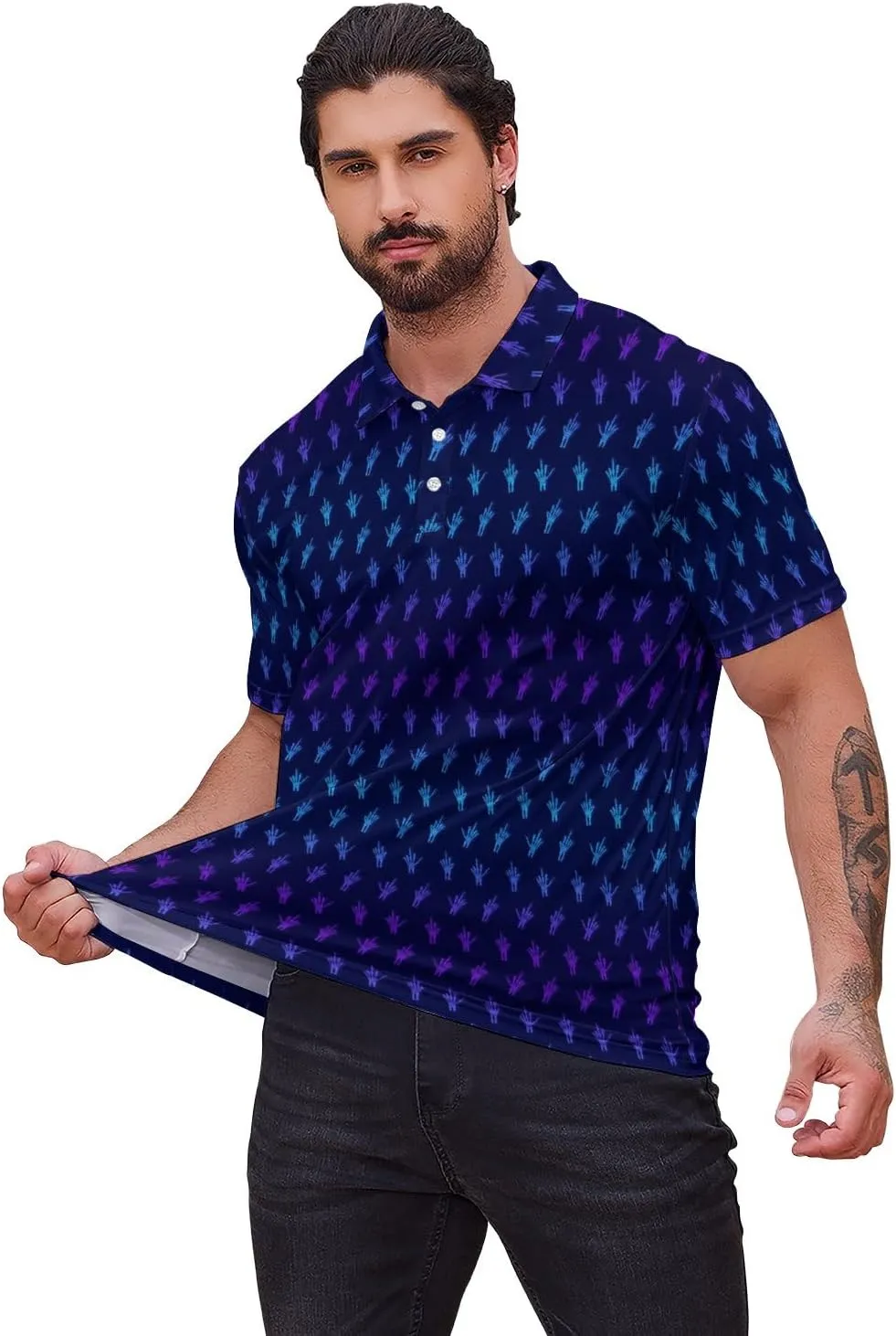 Mens Golf Polo Shirts - Hawaiian Print Golf Shirt for Men Quick-Dry Moisture Wicking Casual Breathable Polo Shirt