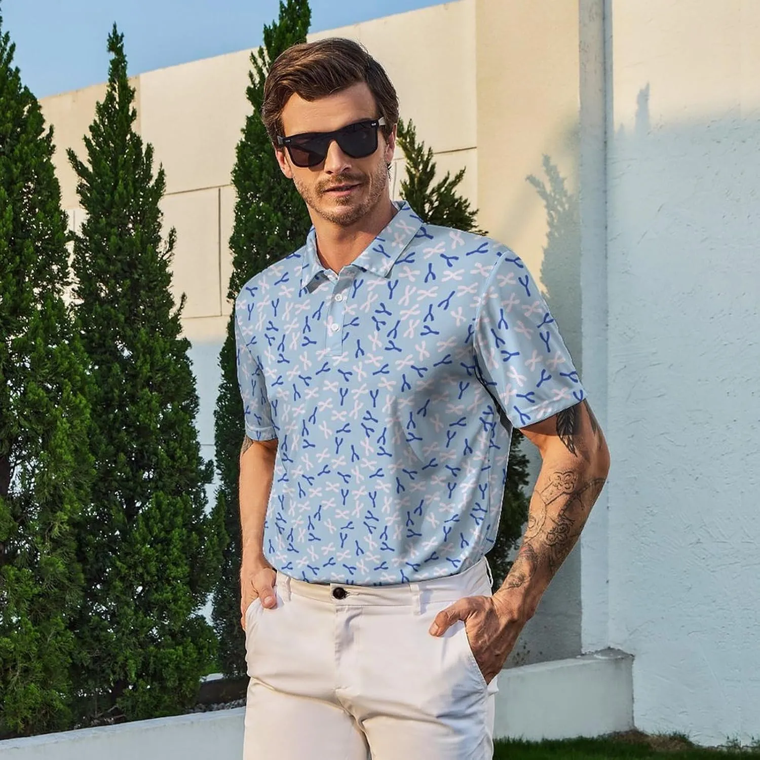 Mens Golf Polo Shirts - Hawaiian Print Golf Shirt for Men Quick-Dry Moisture Wicking Casual Breathable Polo Shirt