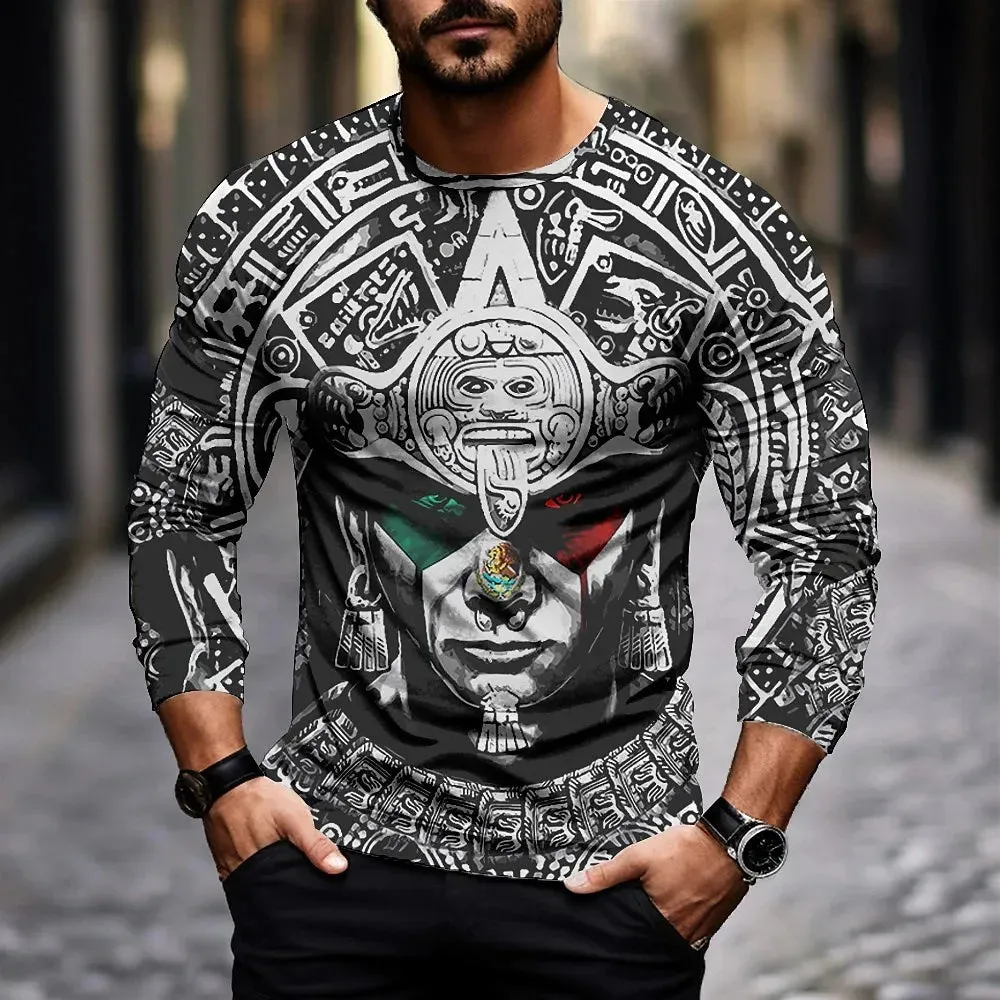 Mexico Aztec Pattern 3D Long Sleeve Shirt, Perfect Shirt for Men Women Mexican, Christmas Gift