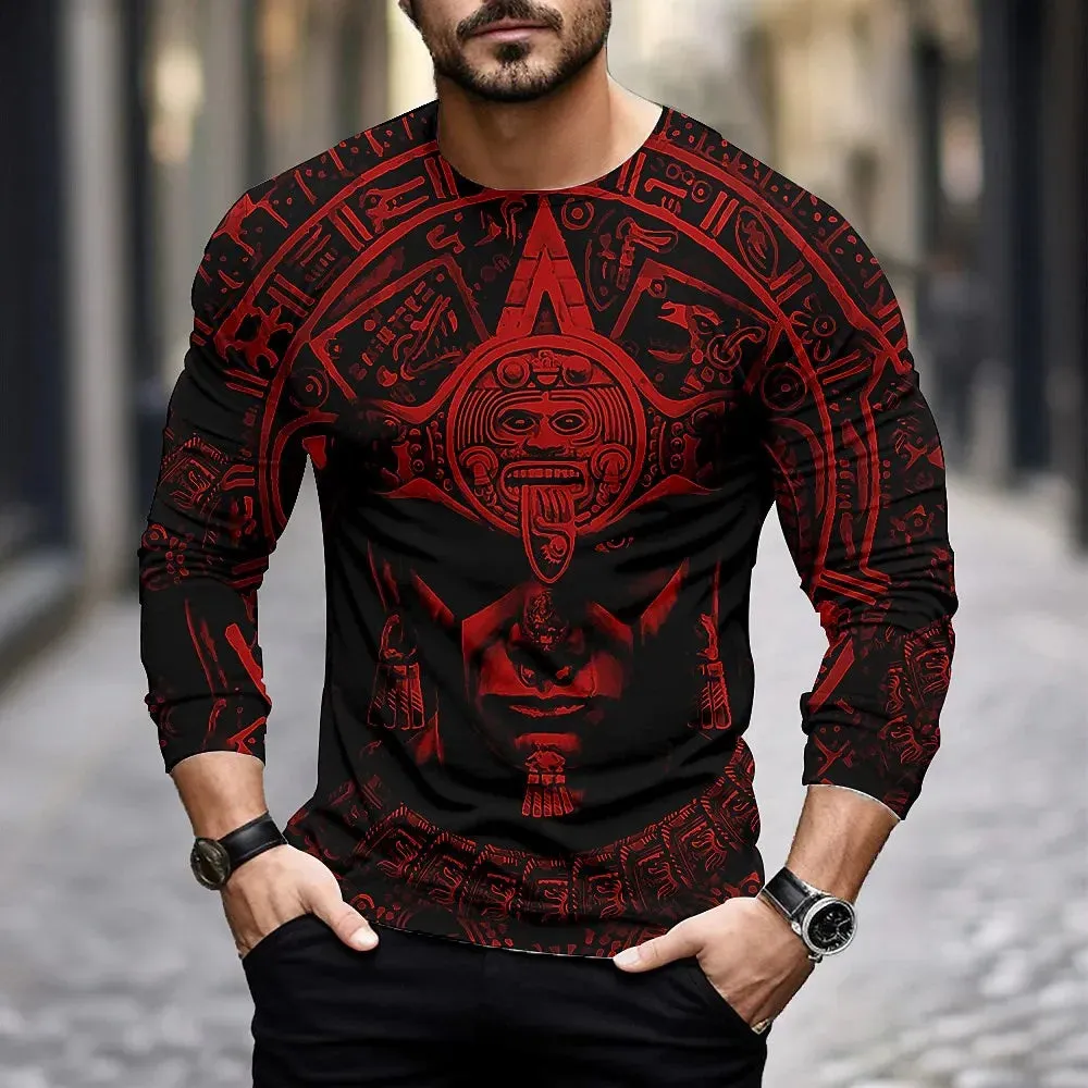 Mexico Aztec Pattern 3D Long Sleeve Shirt, Perfect Shirt for Men Women Mexican, Christmas Gift