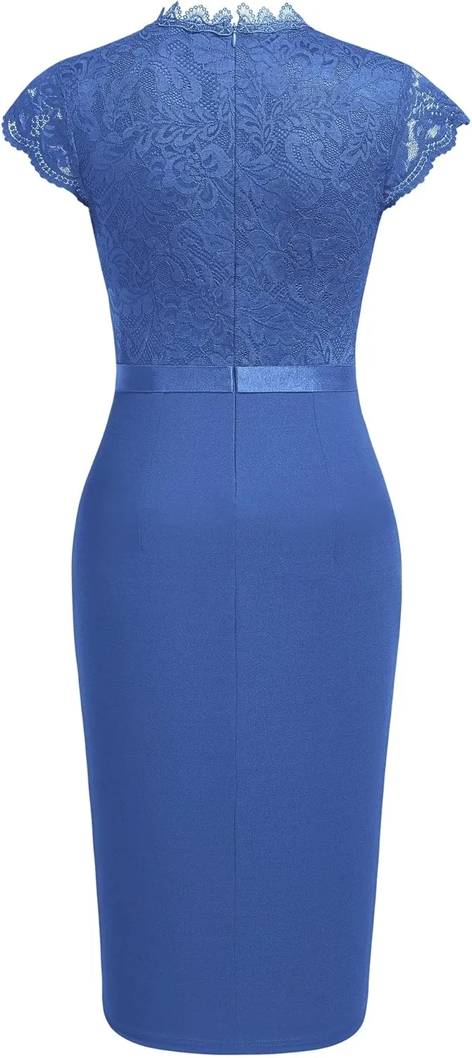 Miusol Women's Retro Floral Lace Ruffle Style Cocktail Mini Dress