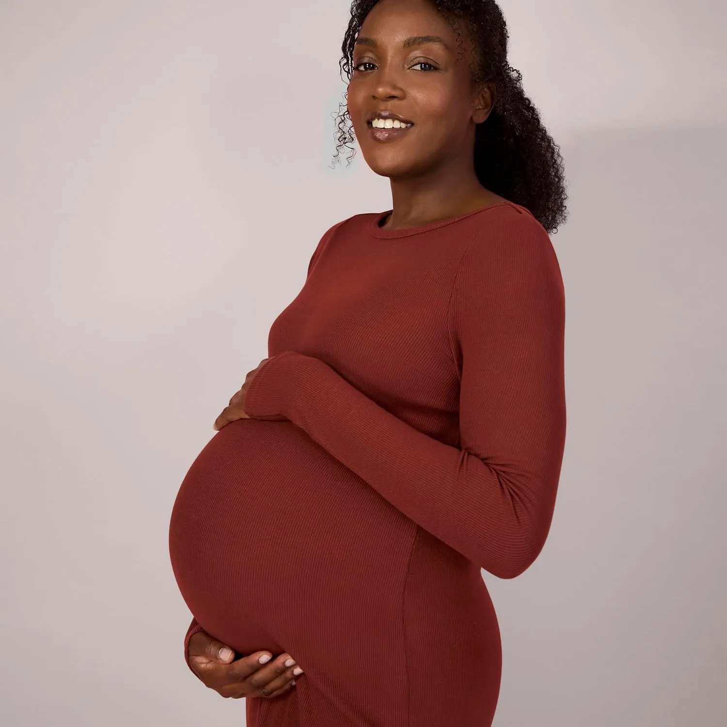 Motherhood Maternity Women's Long Sleeve Rib Knit Mini Pregnancy Bodycon Dress