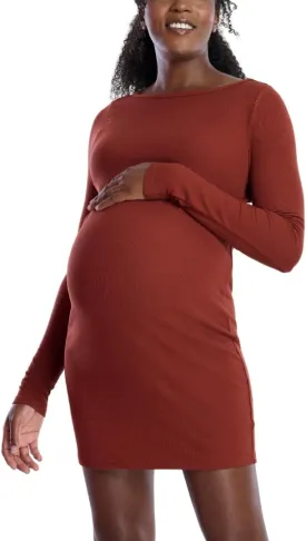 Motherhood Maternity Women's Long Sleeve Rib Knit Mini Pregnancy Bodycon Dress