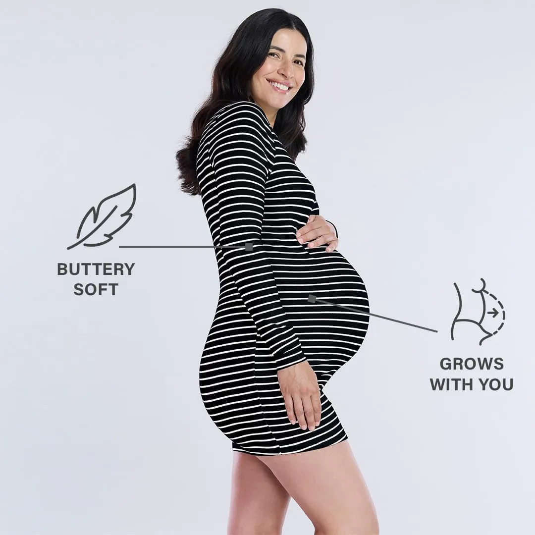 Motherhood Maternity Women's Long Sleeve Rib Knit Mini Pregnancy Bodycon Dress