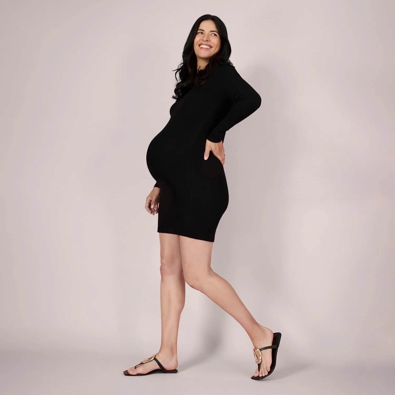 Motherhood Maternity Women's Long Sleeve Rib Knit Mini Pregnancy Bodycon Dress