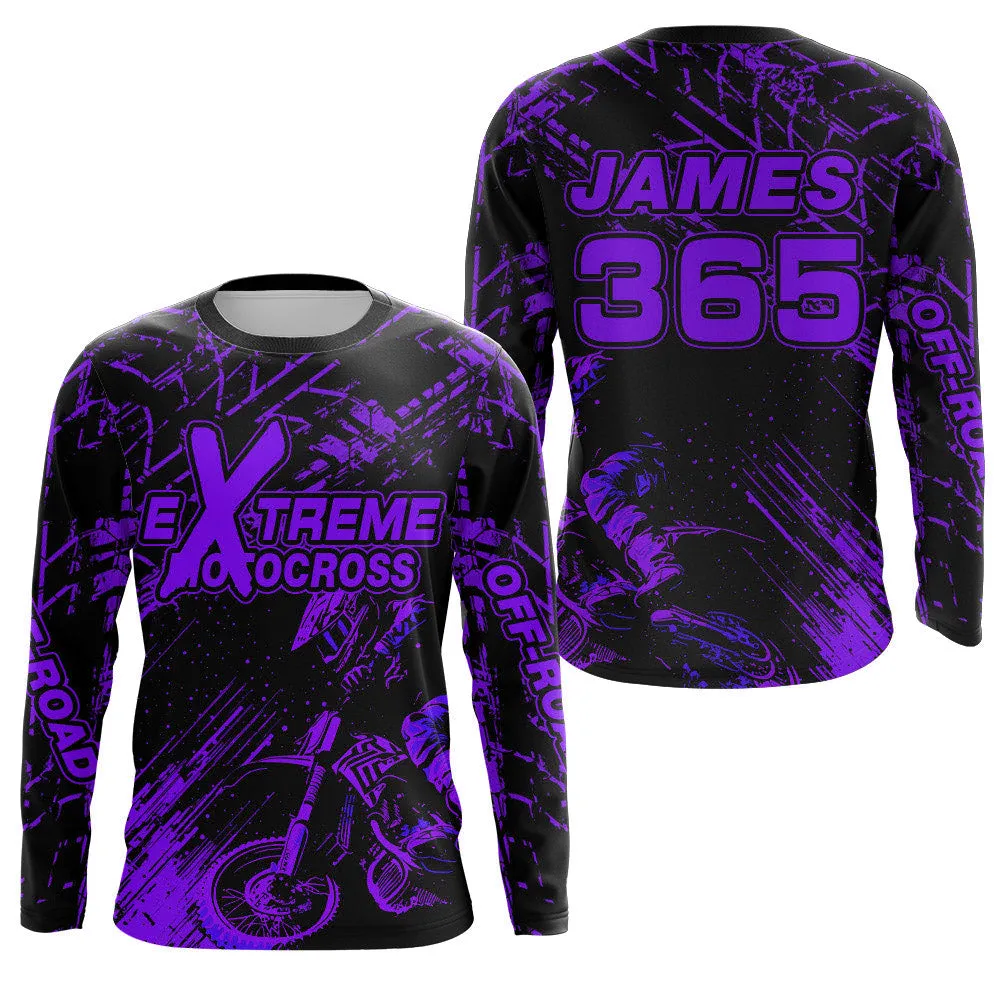Motocross Racing Jersey Purple Upf30  Men Women Dirt Bike 3D Long Sleeve Shirt Motorcycle Jersey XM200