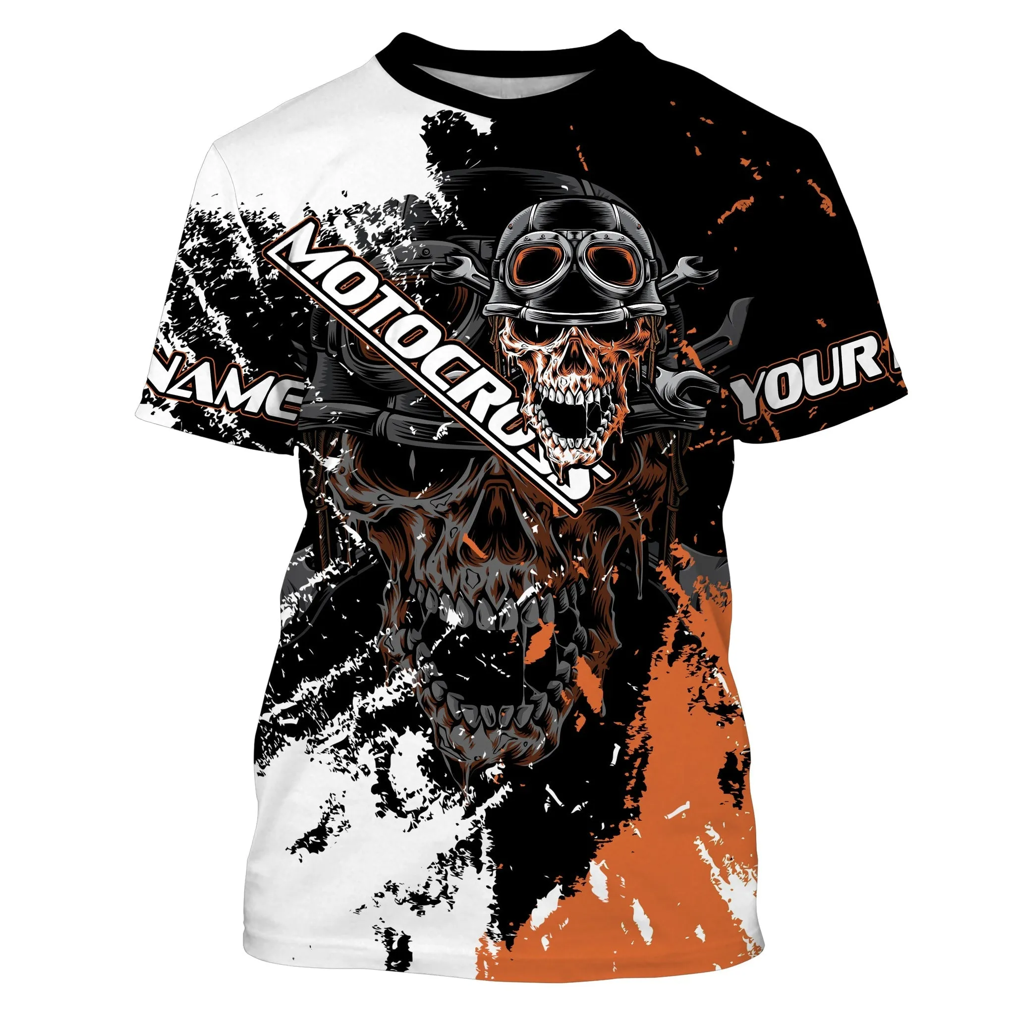 Motocross Skull Personalized Jersey UV Protect, Dirt Bike UPF 30  Youth Long Sleeves Riders Racewear