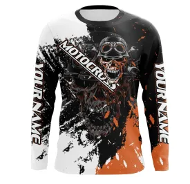 Motocross Skull Personalized Jersey UV Protect, Dirt Bike UPF 30  Youth Long Sleeves Riders Racewear