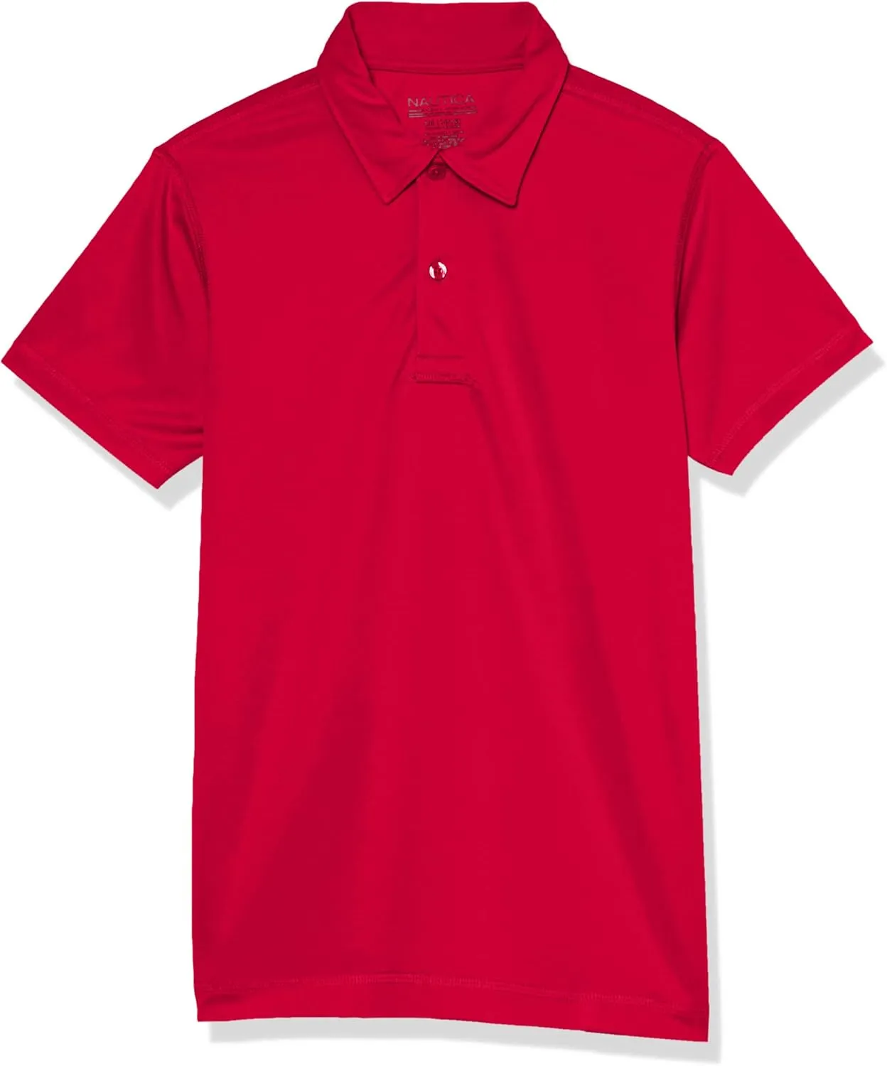 Nautica Boys' School Uniform Sensory-Friendly Short Sleeve Polo Shirt, Button Closure, Moisture Wicking Performance Material