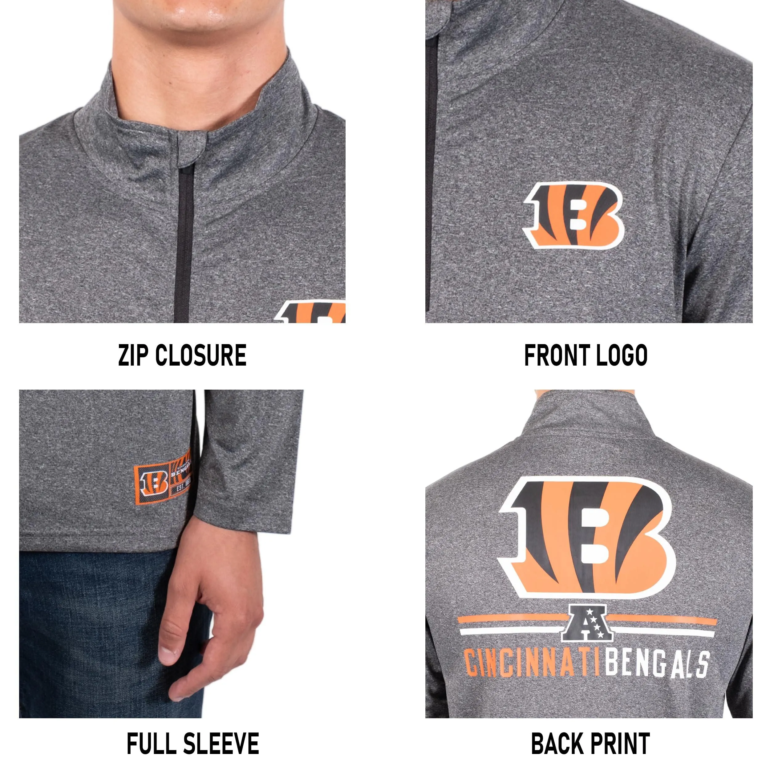 NFL Official Adults Super Soft Quarter Zip Long Sleeve T-Shirt|Cincinnati Bengals