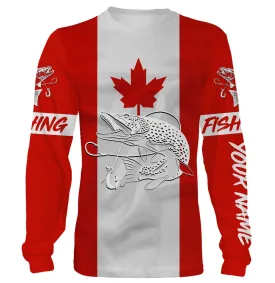 Northern Pike Fishing 3D Canadian Flag Customize Name All Over Print Long Sleeve Shirts