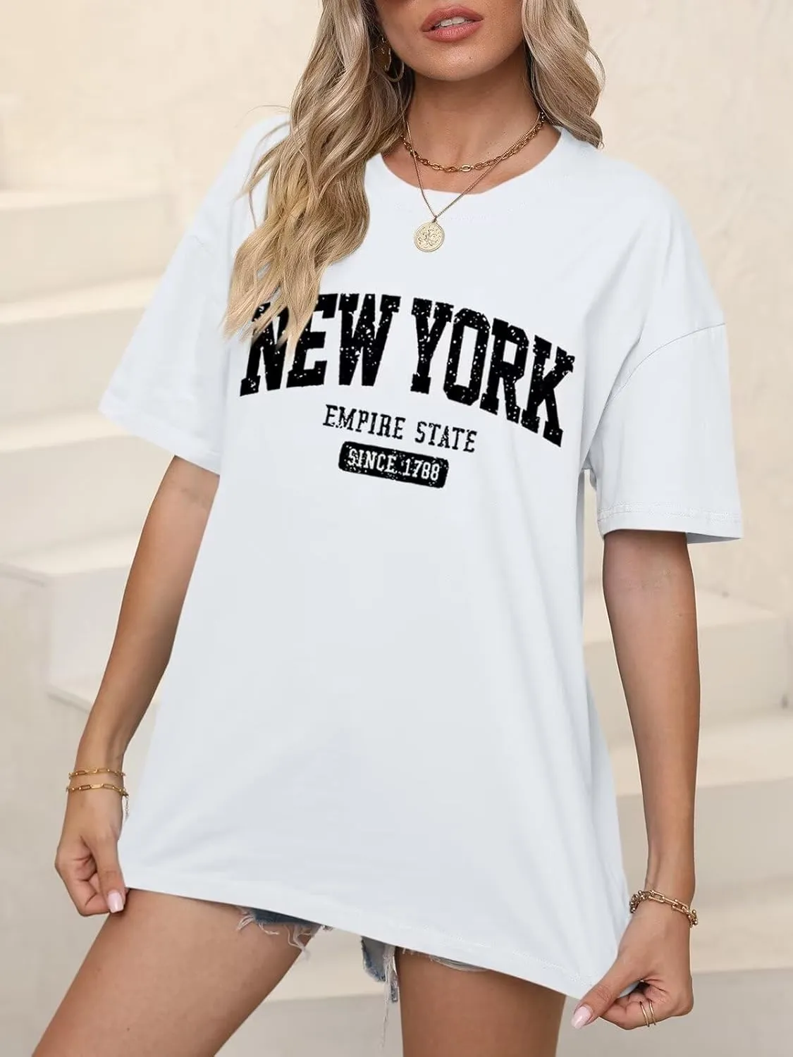 ORANDESIGNE Womens Oversized Graphic Print Short Sleeve Tunic Tops Crew Neck Casual Drop Shoulder T Shirts
